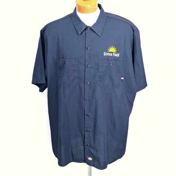 Dickies Green Flash Brewing Work Wear Shirt Blue Short Sleeve Button Front 3XL - Picture 1 of 10